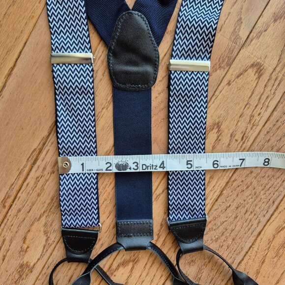 Classic Chevron Suspenders Men's Braces Y back Blue White - Picture 7 of 14